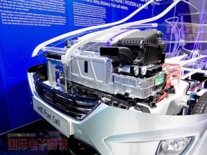 2012年度巴黎車展:韓國車廠Hyundai的ix35 Fuel Cell是以氫燃料電池為動力，將氫轉(zhuǎn)換成電力供應(yīng)至電動馬達(dá)，所產(chǎn)生的物質(zhì)只有水